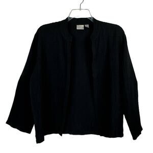 CHICO'S | Black Pleated 100% Silk Open Front‎ Cardigan | Women's 3 (XL/16)